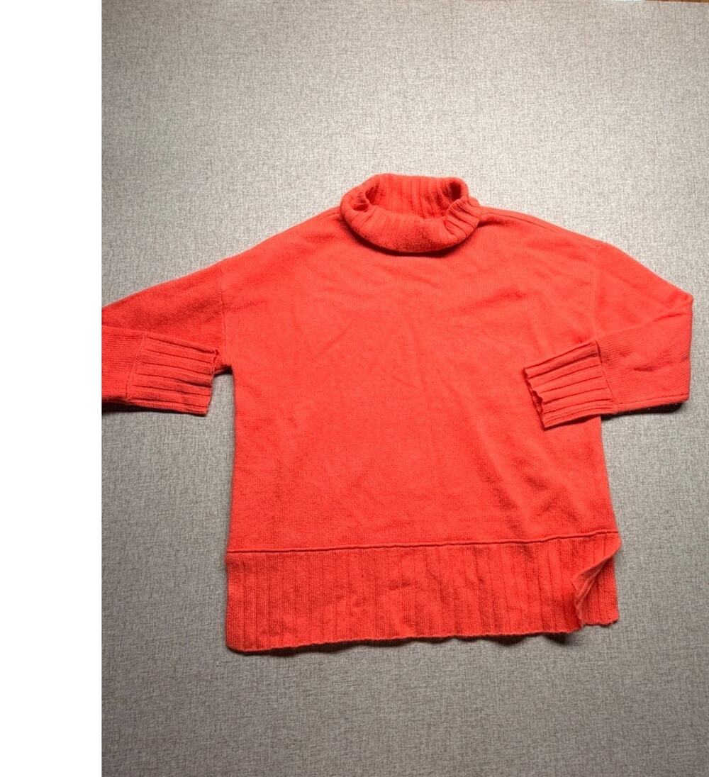 Charter Club 100% Cashmere Cowl Neck Sweater Red Coral Oversized Slit Hem Large